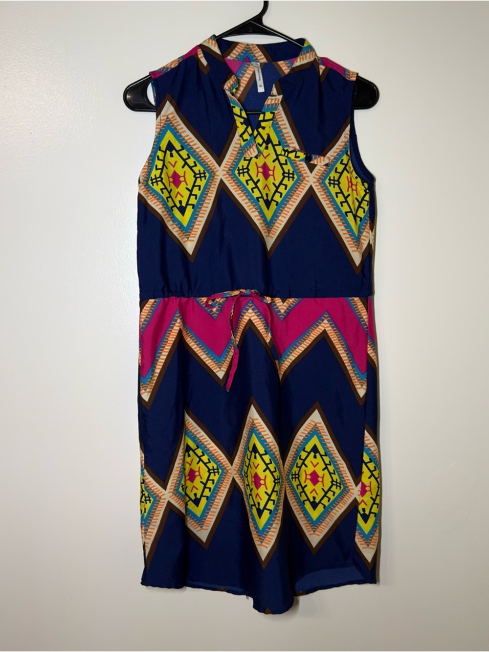 Truth Multicolor Geometric Print Sleeveless Dress with Tie Waist